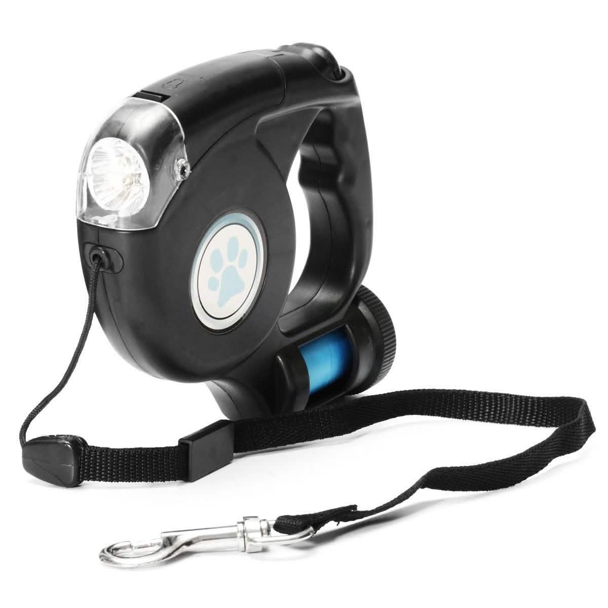 4.5M LED Flashlight Extendable Retractable Pet Dog Leash Lead with Garbage Bag Pet Supplies - DailySale