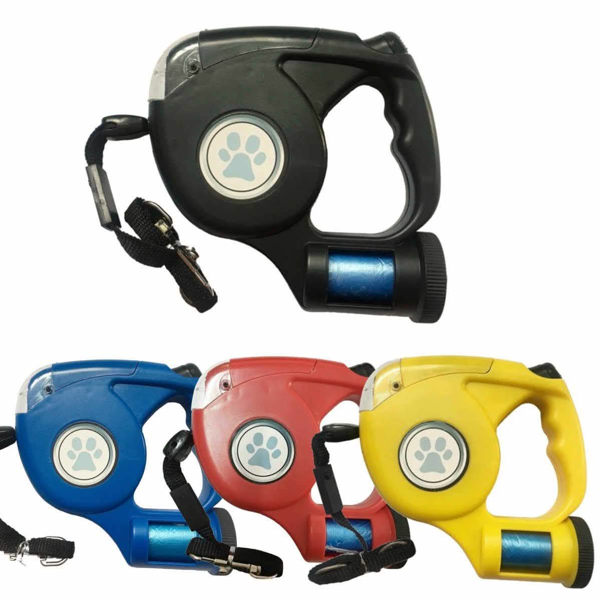4.5M LED Flashlight Extendable Retractable Pet Dog Leash Lead with Garbage Bag Pet Supplies - DailySale