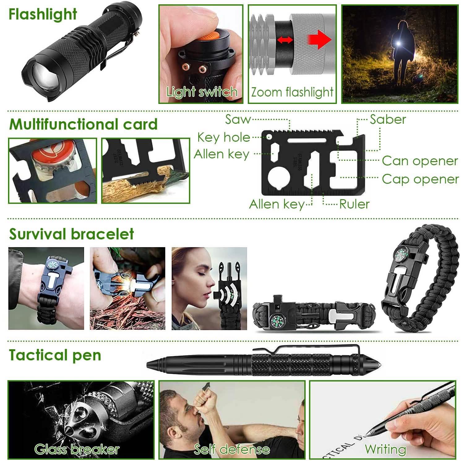 47-Pieces: Emergency Survival Kit EDC Gear Equipment Tool with Pouch Sports & Outdoors - DailySale