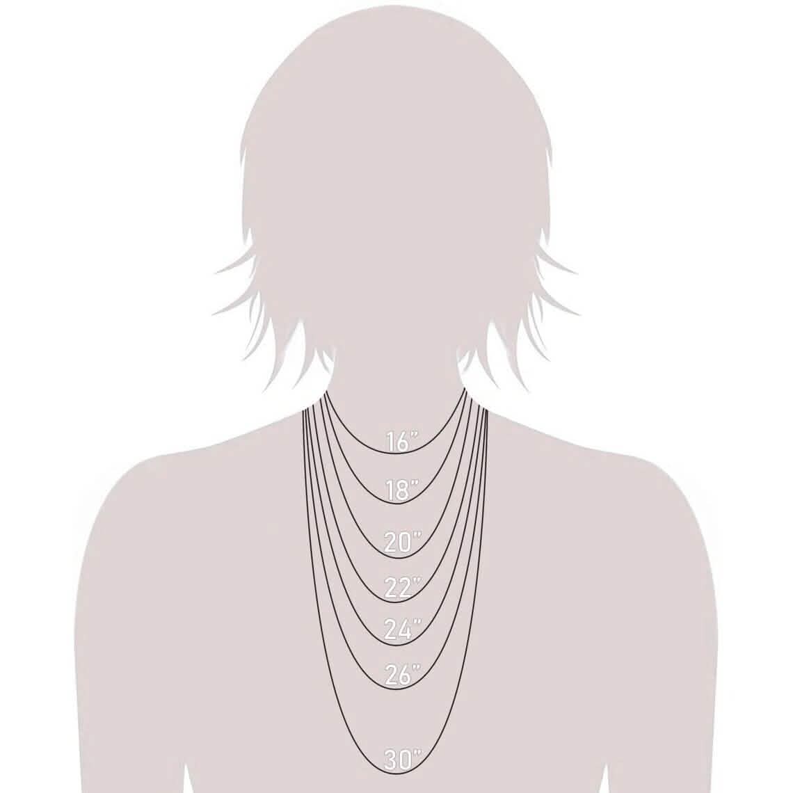 Diagram of a woman wearing different sizes of 4K Yellow Gold Rope Diamond Cut Chain Necklaces
