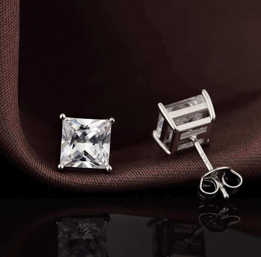 4MM Sterling Silver Princess Cut Crystal Studs Jewelry - DailySale