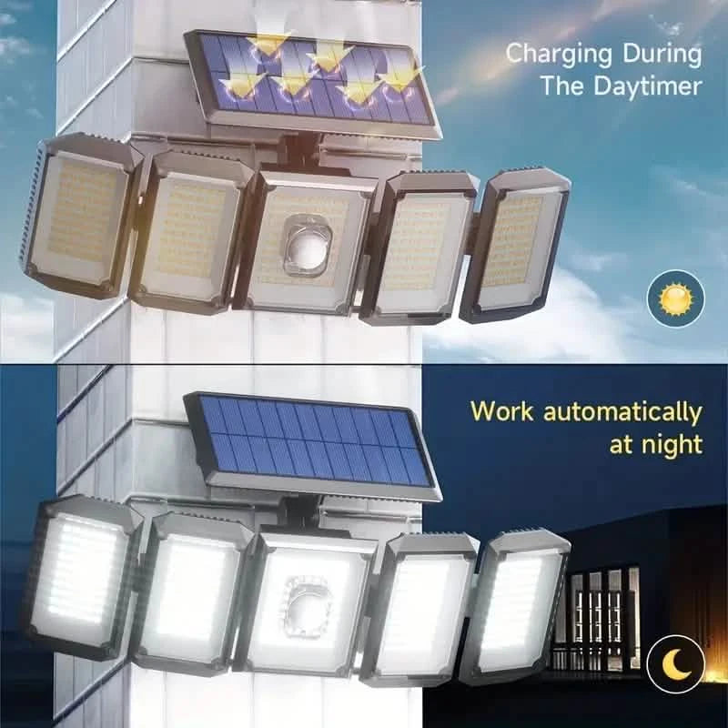 5 Heads Solar 300 LED Light Outdoor Motion Sensor Waterproof Wide-angle Illumination Wall Lamp Outdoor Lighting - DailySale