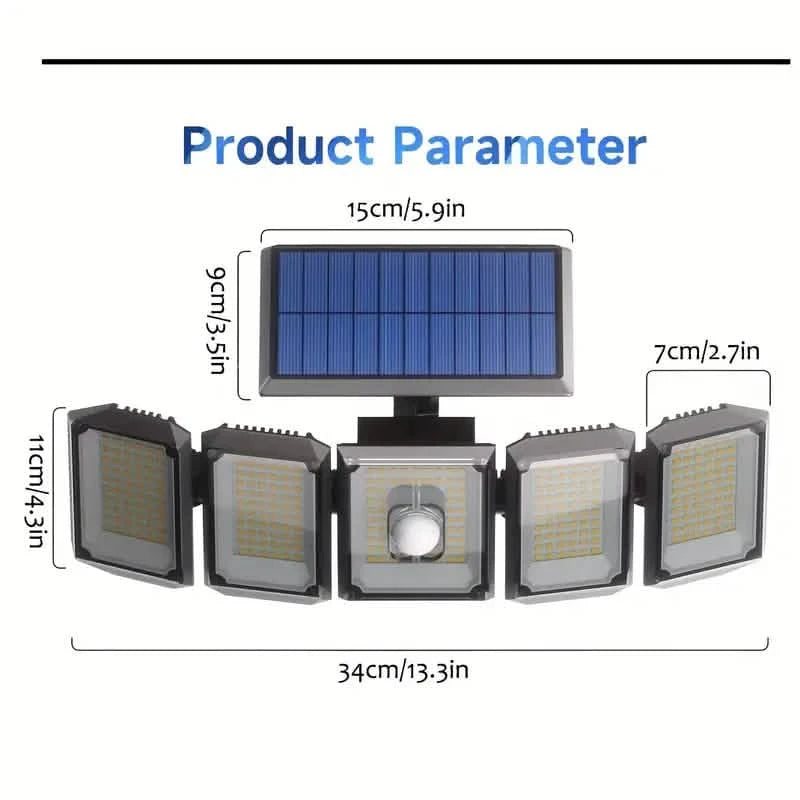 5 Heads Solar 300 LED Light Outdoor Motion Sensor Waterproof Wide-angle Illumination Wall Lamp Outdoor Lighting - DailySale