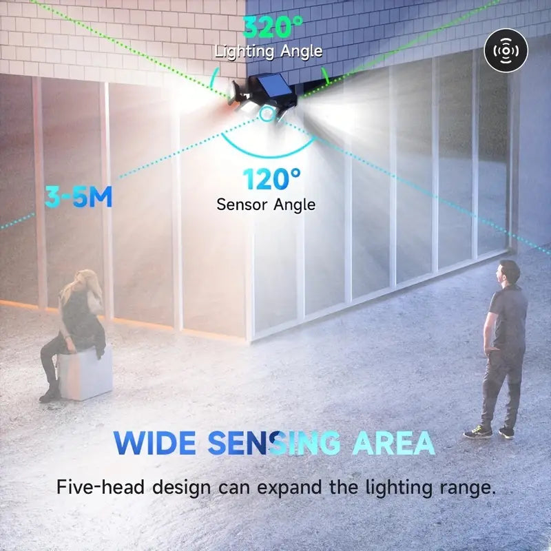 5 Heads Solar 300 LED Light Outdoor Motion Sensor Waterproof Wide-angle Illumination Wall Lamp Outdoor Lighting - DailySale