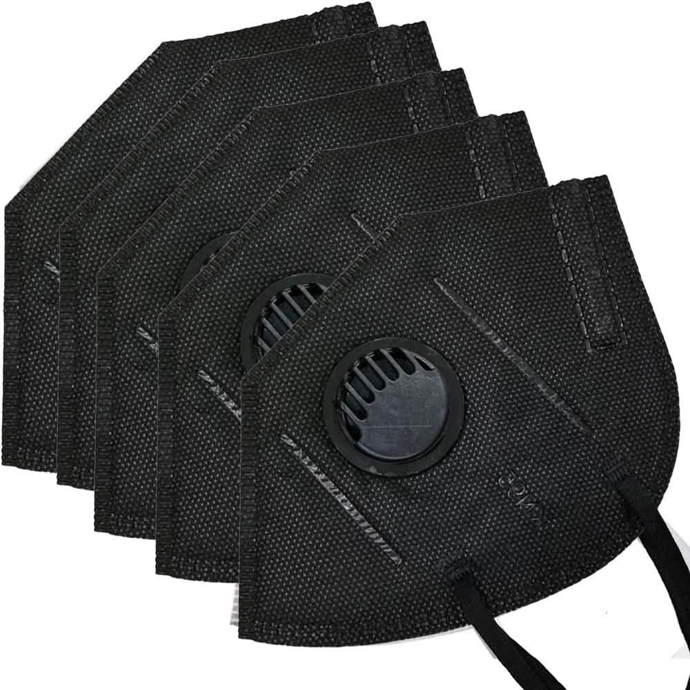 5 Layers KN95 Face Mask with Breathing Valve Face Masks & PPE 30-Pieces Black - DailySale