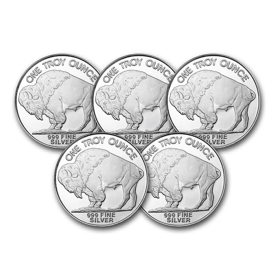 5-Pack: 1 Oz Silver Round - Buffalo Everything Else - DailySale