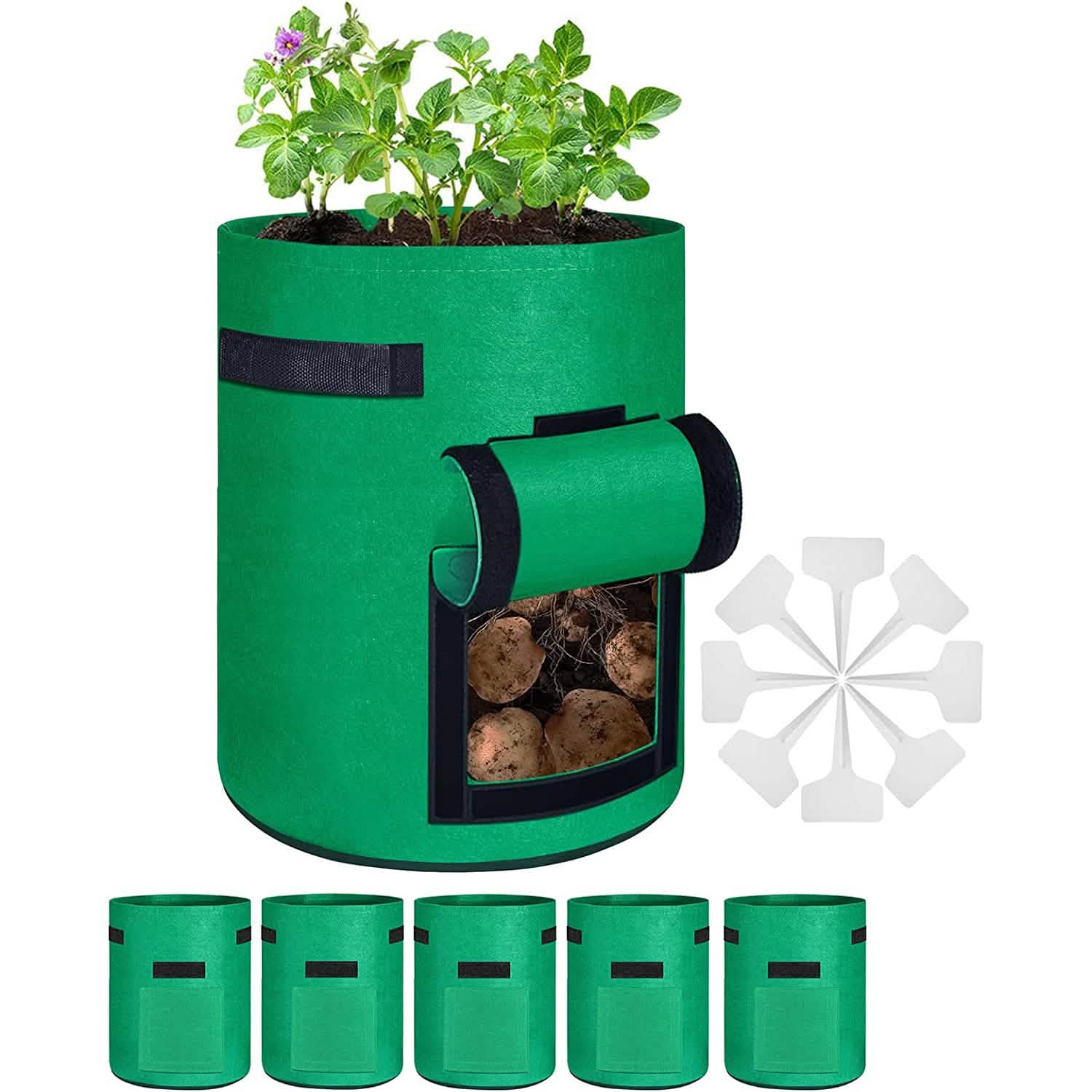 5-Pack: 7 Gallon Potato Grow Bags with Flap Window Garden & Patio - DailySale