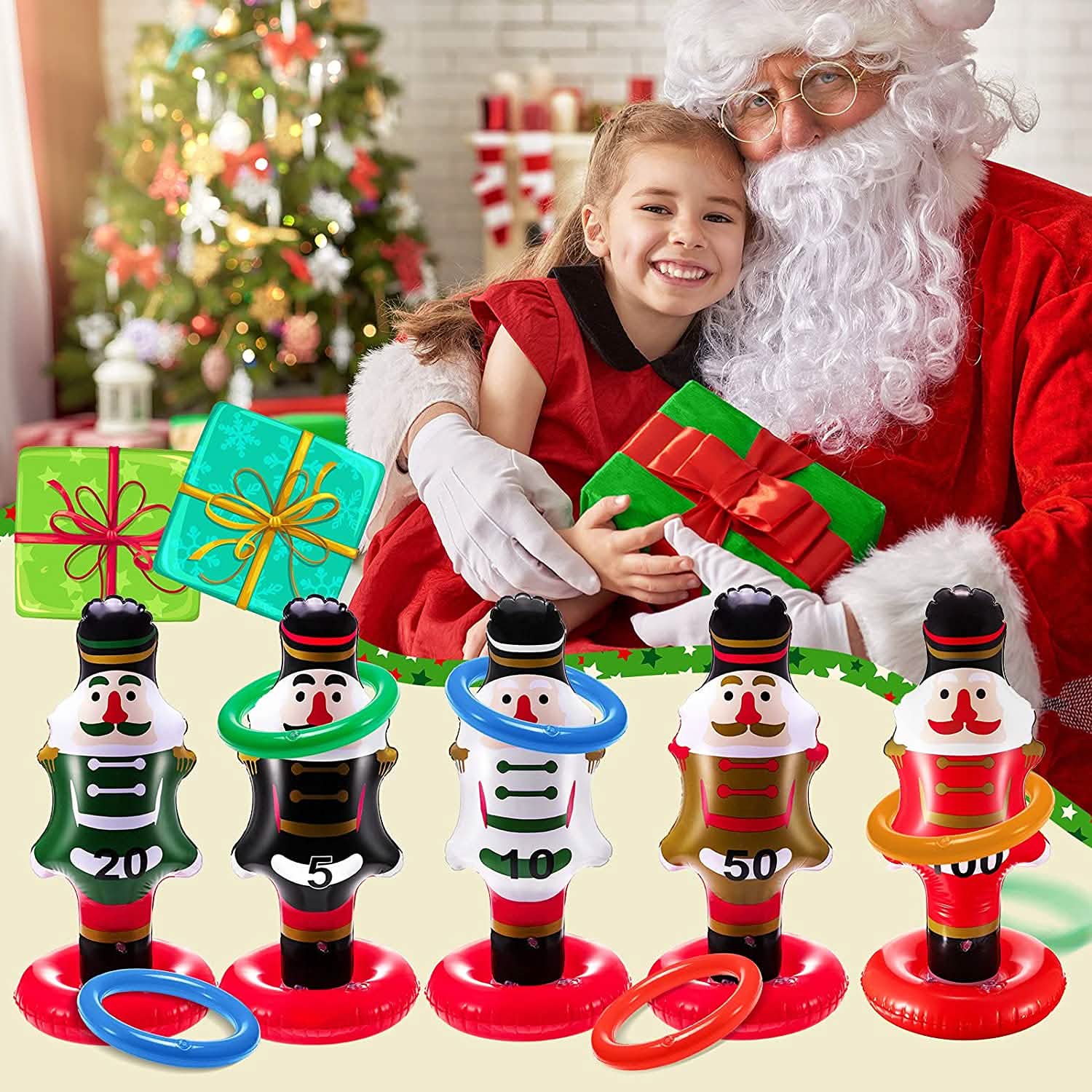 5-Pack: Christmas Nutcrackers Ring Toss Christmas Party Games Toys Holiday Decor & Apparel - DailySale