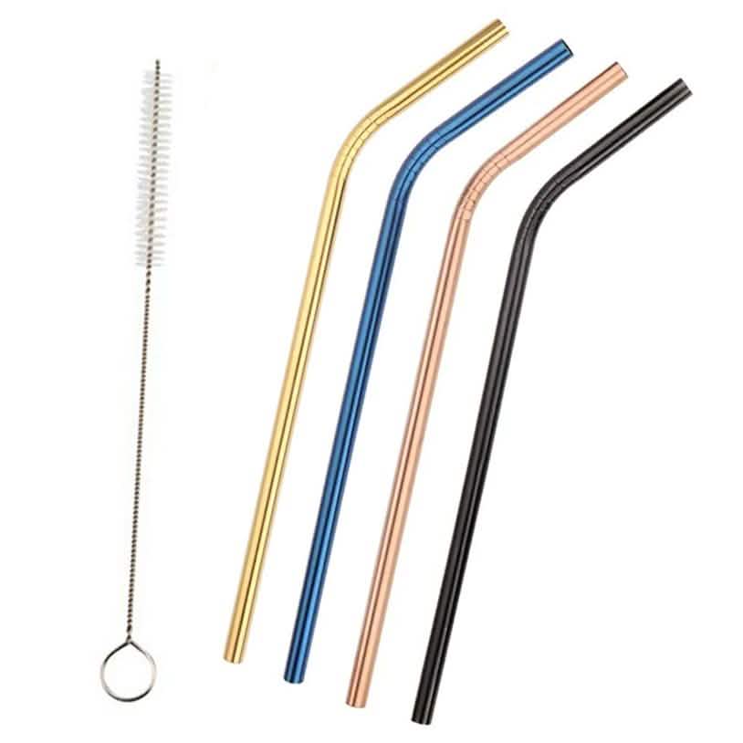 5-Pack: Colored Platinum Stainless Steel Straws With Brush Kitchen & Dining - DailySale