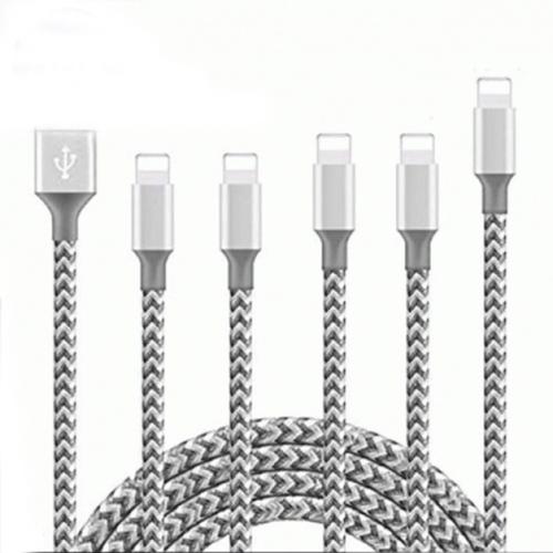5-Pack: Heavy Duty Braided iPhone Lightning USB Cable Charger Cords Mobile Accessories White - DailySale