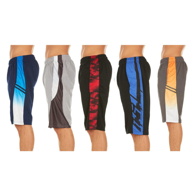 Five men standing on their side back to back modelling Men's Active Athletic Assorted Performance Shorts in 5 assorted colors (set 4), available at Dailysale