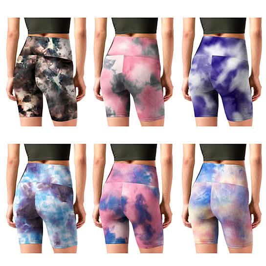 5-Pack: Women's High Waisted Tie Dye Athletic Biker Shorts Women's Bottoms - DailySale
