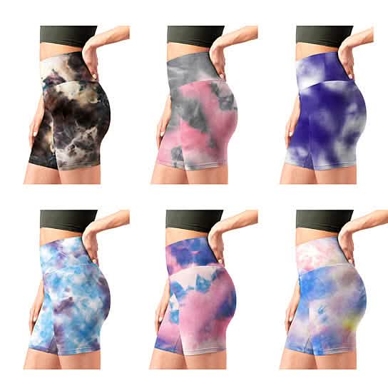 5-Pack: Women's High Waisted Tie Dye Athletic Biker Shorts Women's Bottoms - DailySale