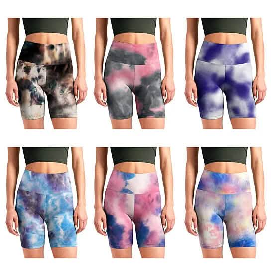 5-Pack: Women's High Waisted Tie Dye Athletic Biker Shorts Women's Bottoms S/M - DailySale