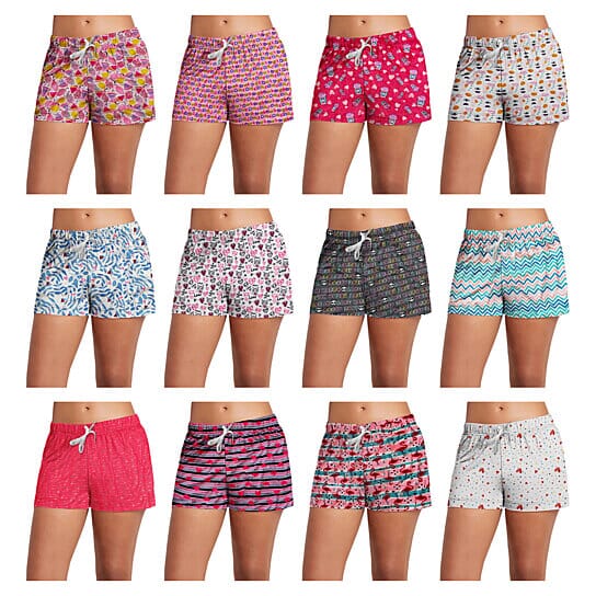 Multiple women modelling Soft Comfy Printed Lounge Sleep Pajama Shorts in 16 other designs