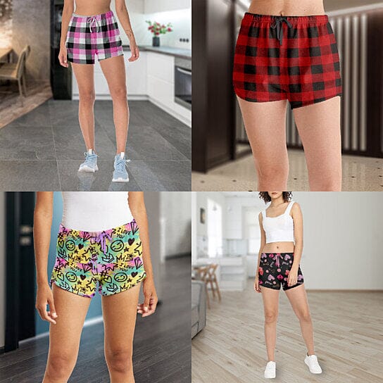 Four women shown in different quadrants modelling Soft Comfy Printed Lounge Sleep Pajama Shorts