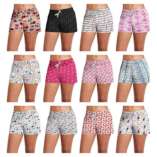 Multiple women modelling Soft Comfy Printed Lounge Sleep Pajama Shorts in 16 different designs
