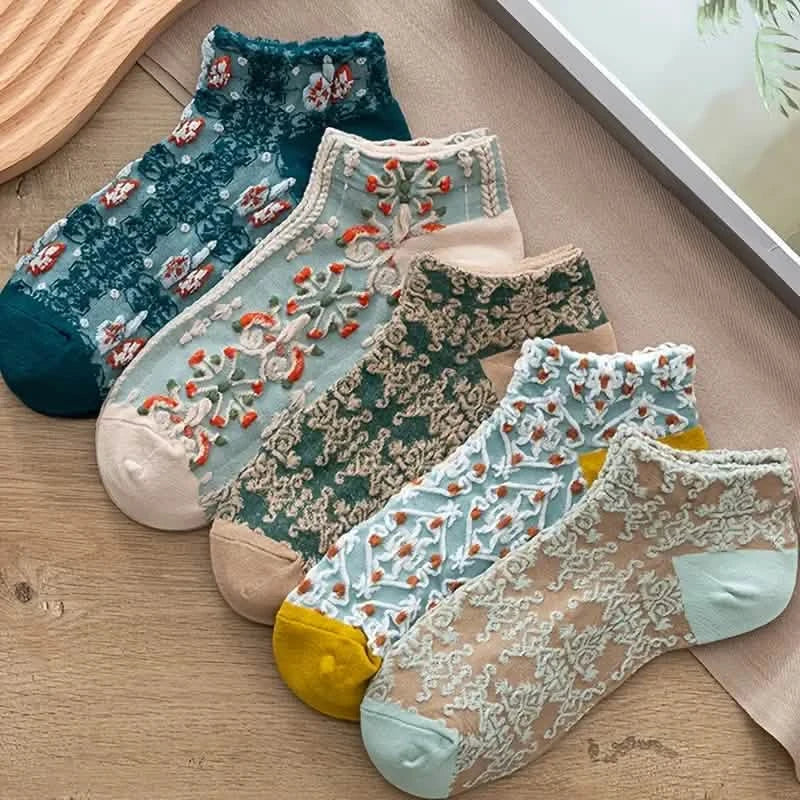 5-Pairs: Vintage Court Style Short Socks Women's Shoes & Accessories - DailySale