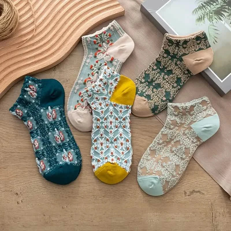5-Pairs: Vintage Court Style Short Socks Women's Shoes & Accessories - DailySale