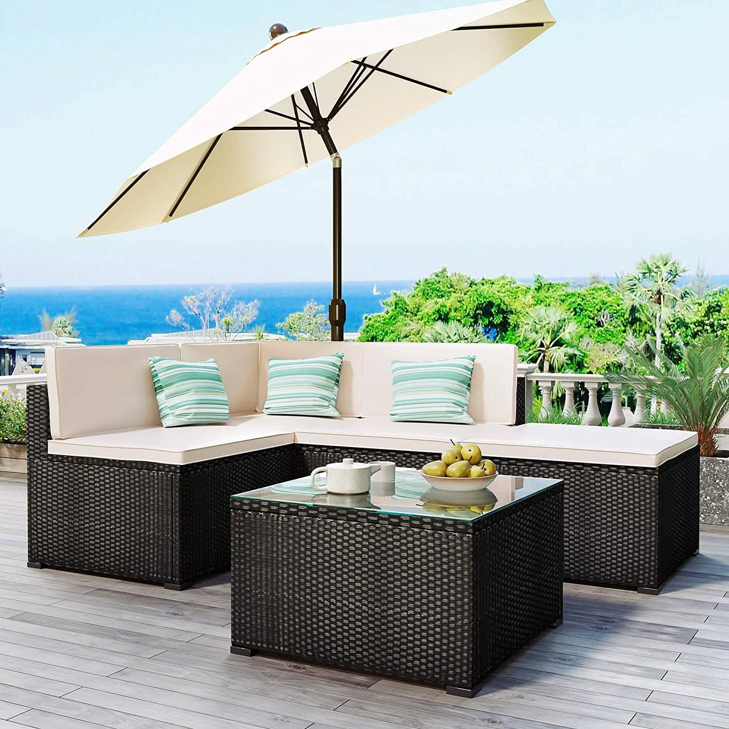 5-Piece: Patio Rattan PE Wicker Furniture Corner Sofa Set Furniture & Decor - DailySale