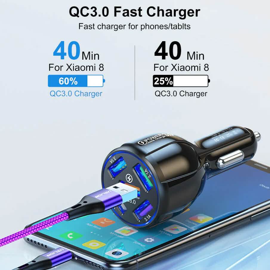 5 Port USB Fast Car Charger with LED Display Automotive - DailySale