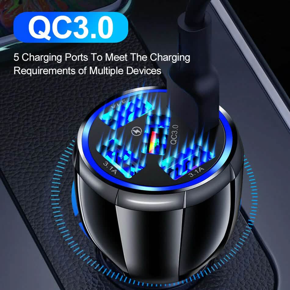 5 Port USB Fast Car Charger with LED Display Automotive - DailySale