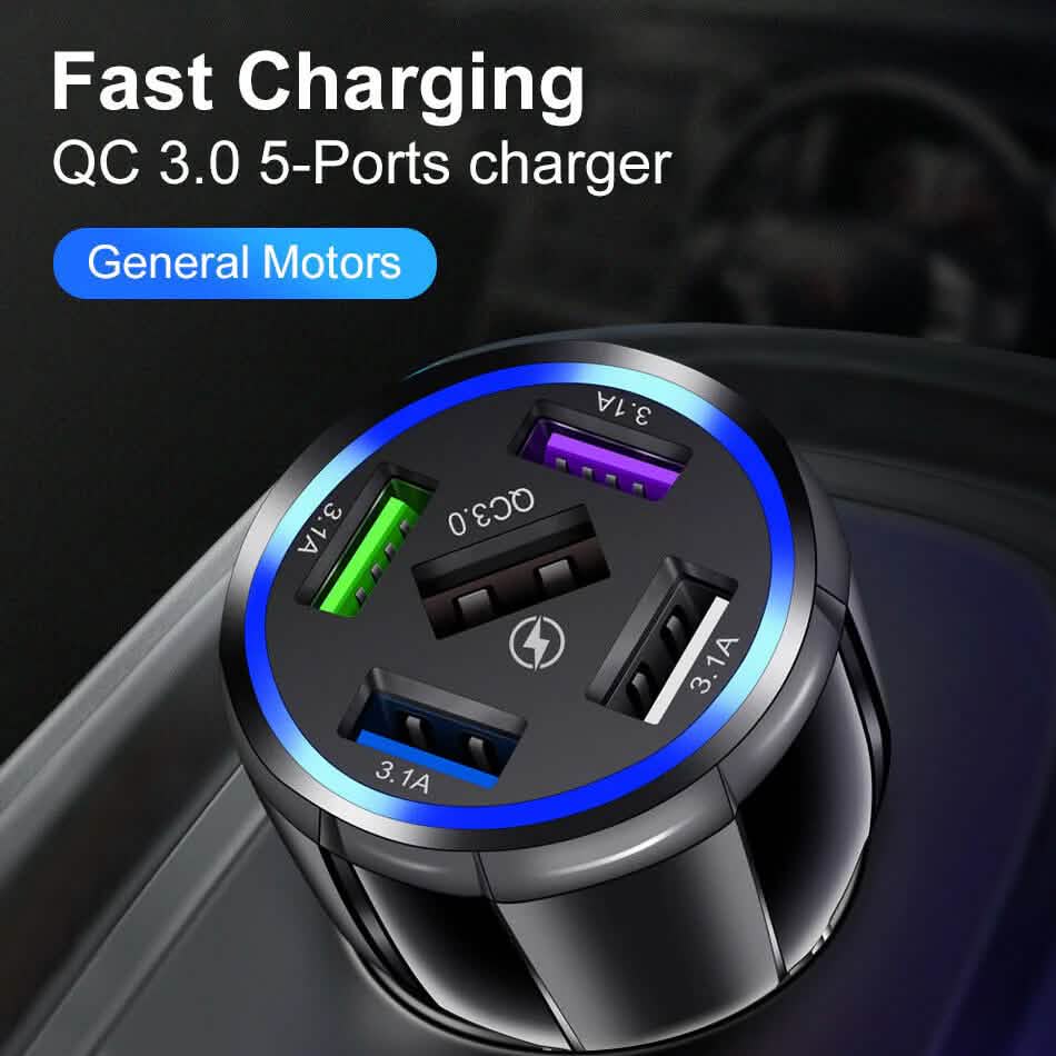 5 Port USB Fast Car Charger with LED Display Automotive - DailySale