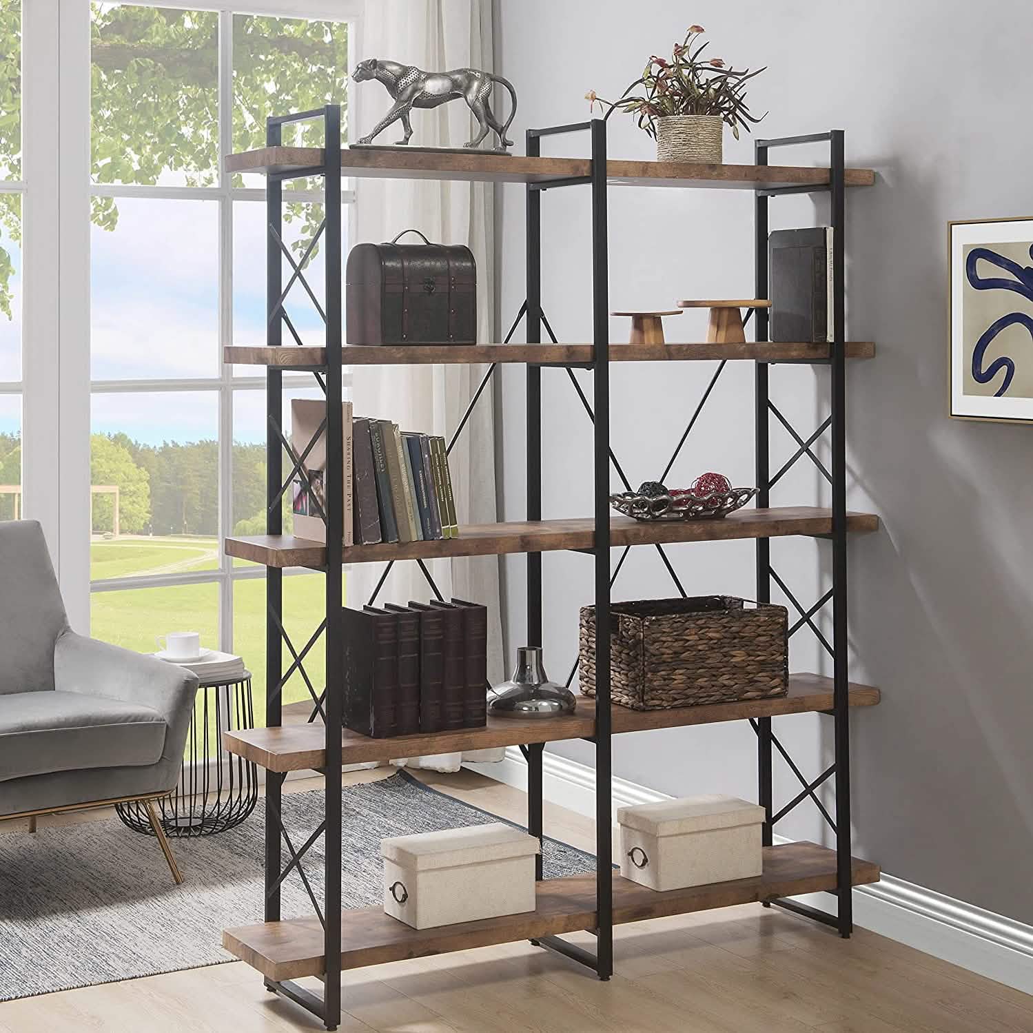 5-Tier Bookcase Industrial Bookshelf Furniture & Decor - DailySale