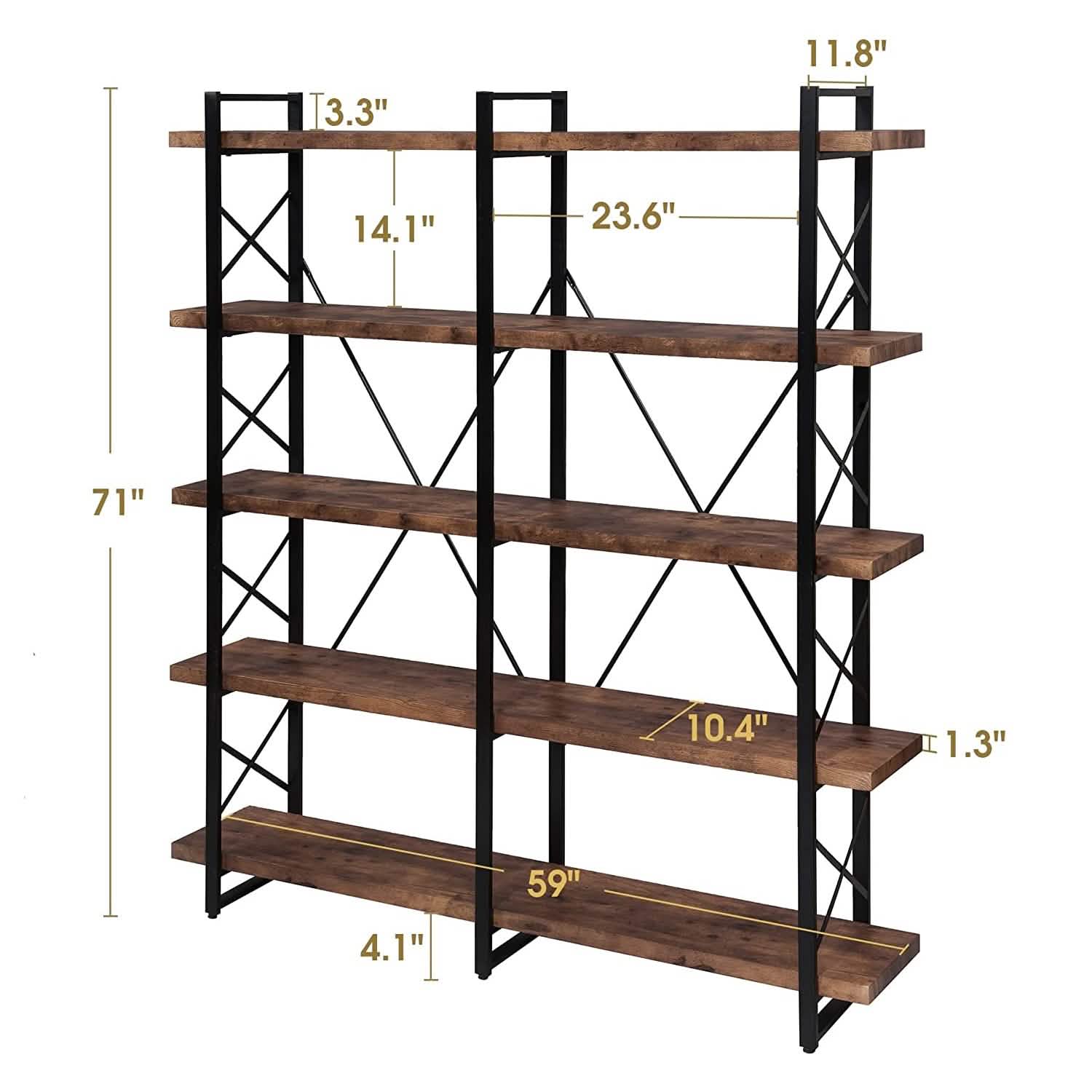 5-Tier Bookcase Industrial Bookshelf Furniture & Decor - DailySale