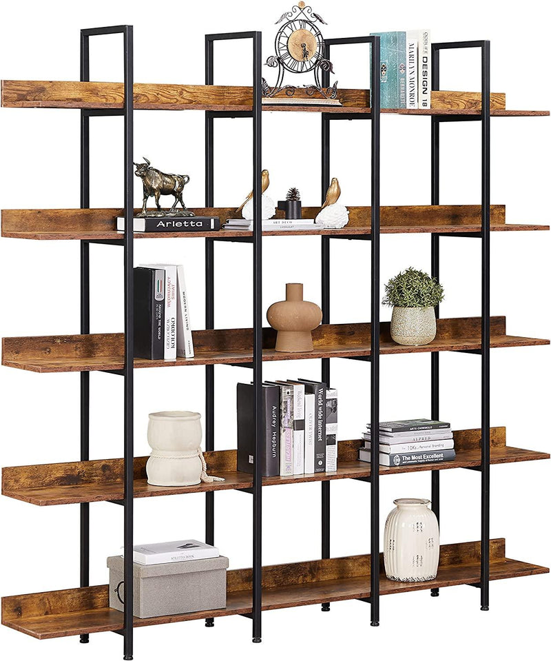 5-Tier Bookcase Tall Bookshelf, Storage Shelf with Metal Frame Closet & Storage Brown - DailySale