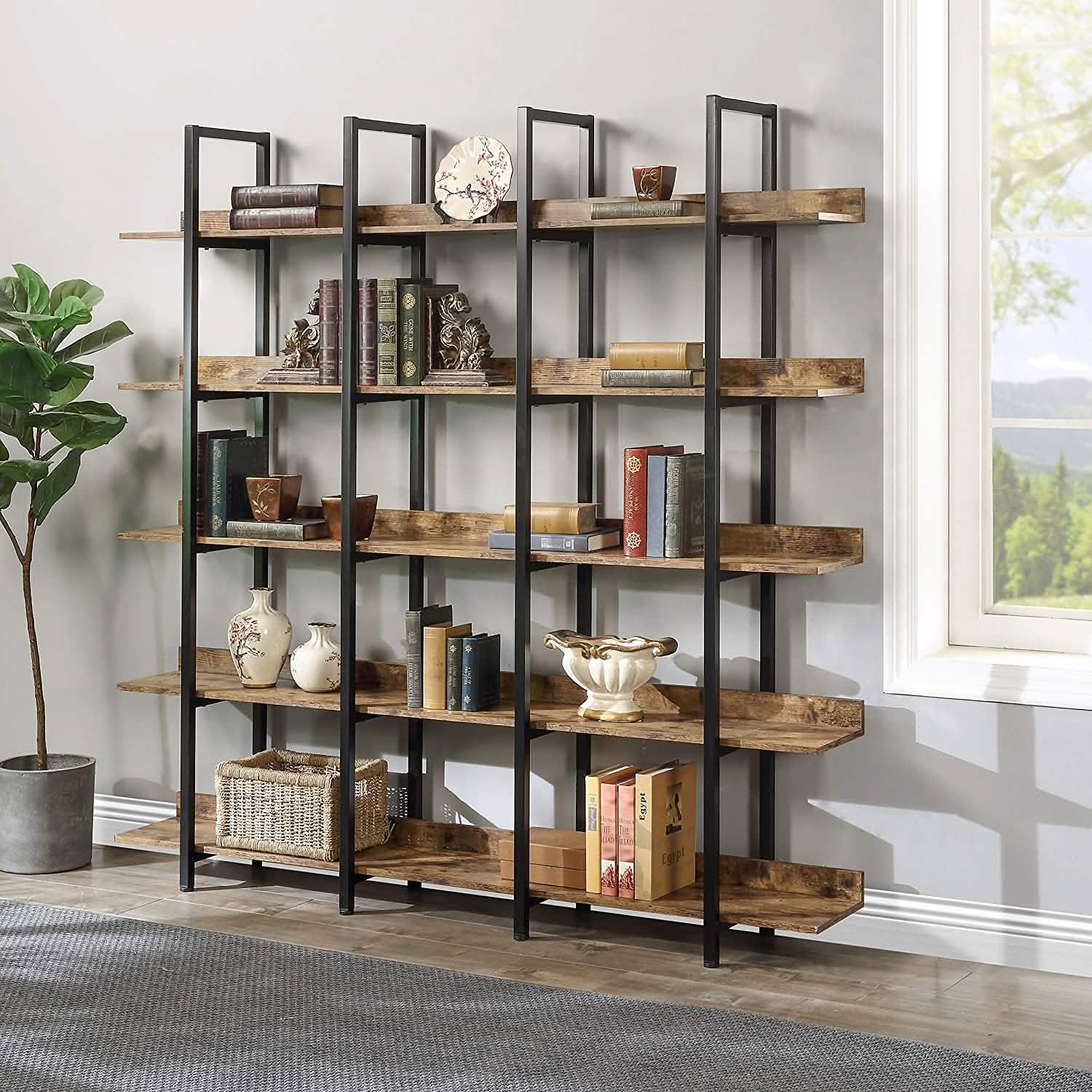 5-Tier Bookcase Tall Bookshelf, Storage Shelf with Metal Frame Closet & Storage - DailySale