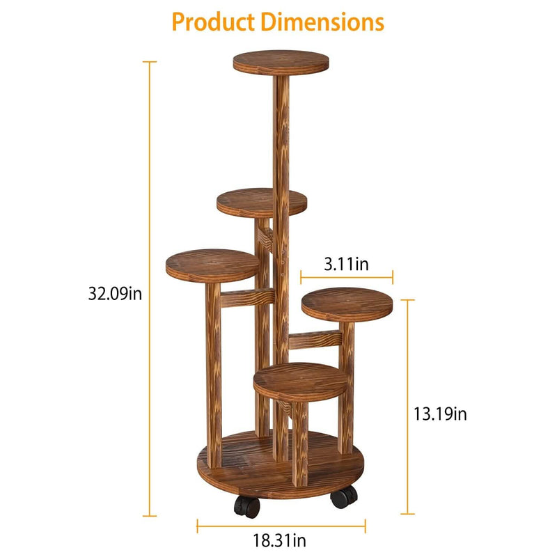 5-Tier Plant Stand with 4 Detachable Wheels Wooden Plant Pot Rolling Shelf Furniture & Decor - DailySale