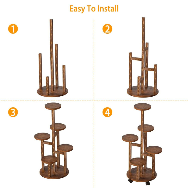 5-Tier Plant Stand with 4 Detachable Wheels Wooden Plant Pot Rolling Shelf Furniture & Decor - DailySale