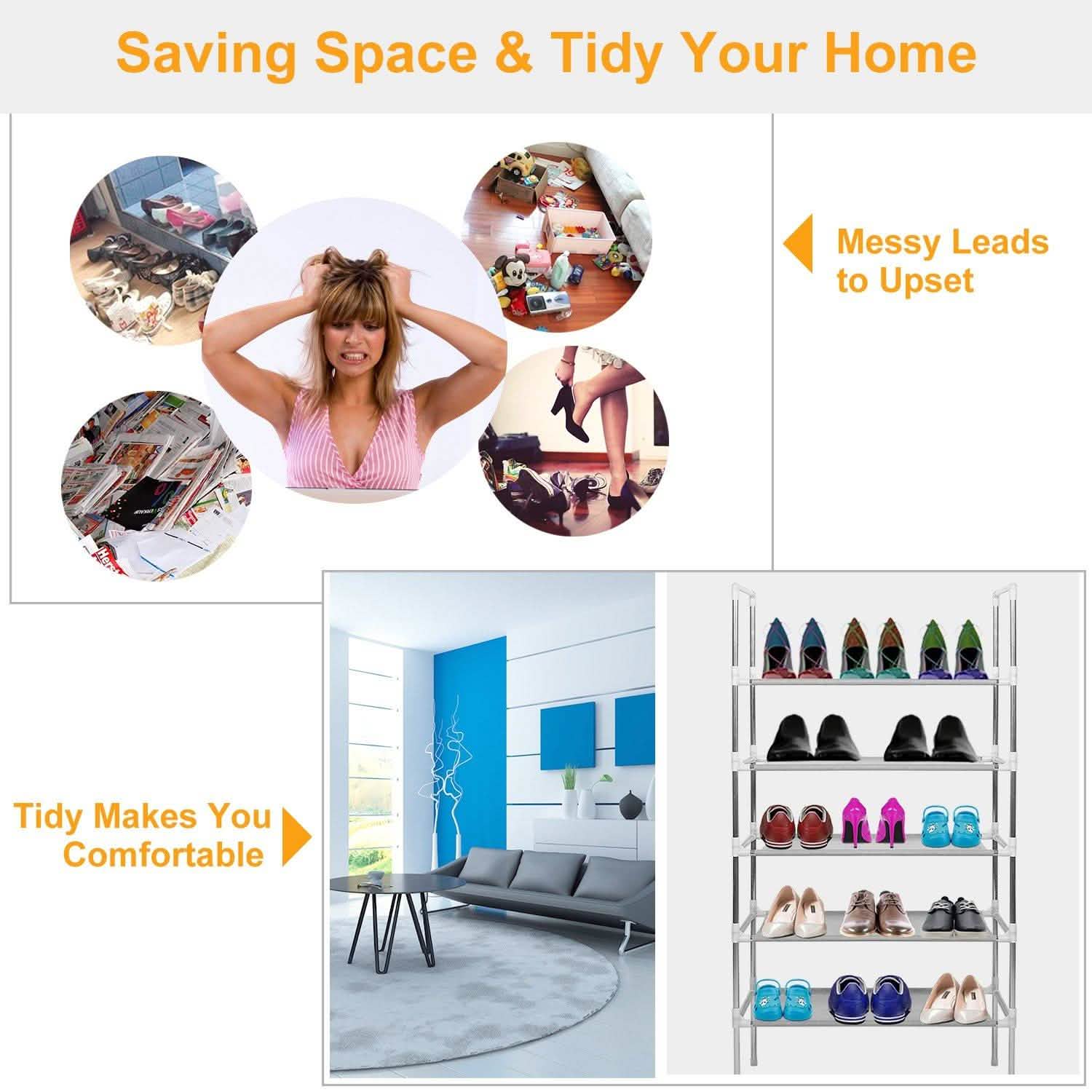 5-Tiers Shoe Rack Shelves 15 Pairs Shoe Oraganizer Closet & Storage - DailySale