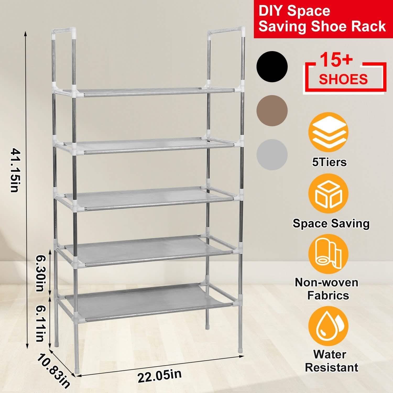 5-Tiers Shoe Rack Shelves 15 Pairs Shoe Oraganizer Closet & Storage - DailySale