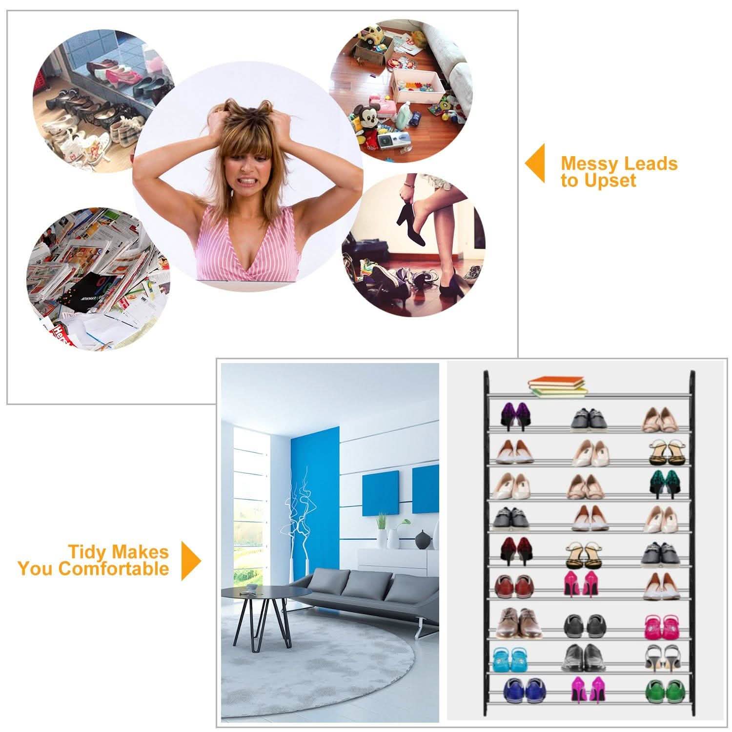 50-Pair Shoe Rack Storage Organizer 10-Tier Portable Wardrobe Tower Closet & Storage - DailySale