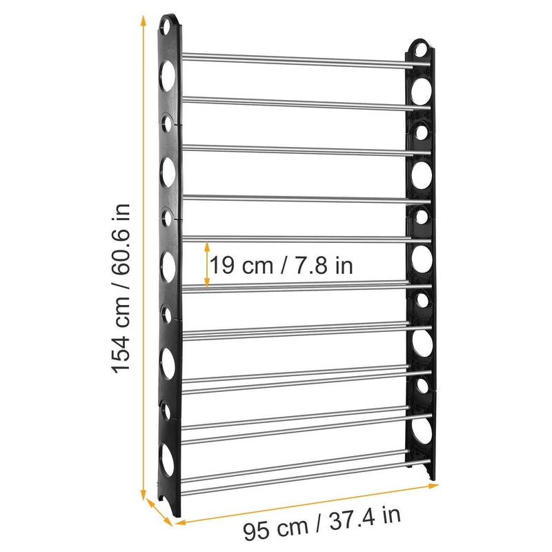 50-Pair Shoe Rack Storage Organizer 10-Tier Portable Wardrobe Tower Closet & Storage - DailySale