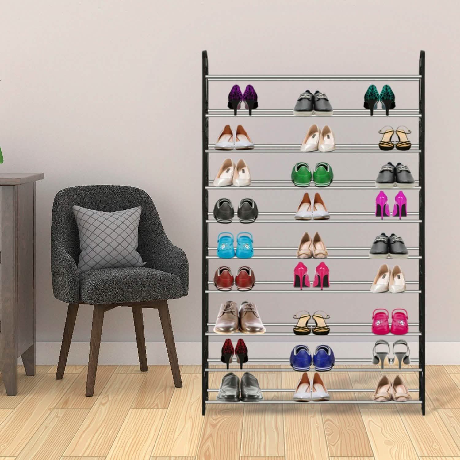 50-Pair Shoe Rack Storage Organizer 10-Tier Portable Wardrobe Tower Closet & Storage - DailySale