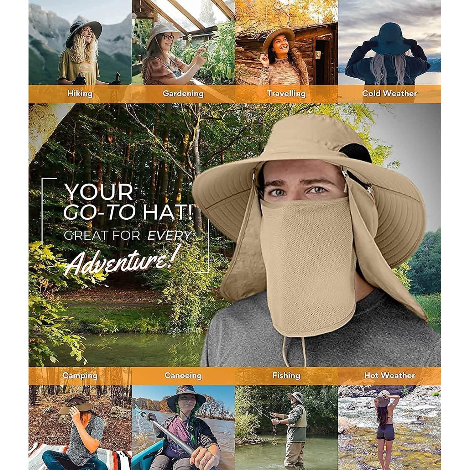 50+ Sun Protection Cap Wide Brim Fishing Hat with Face & Neck Flap Men's Shoes & Accessories - DailySale
