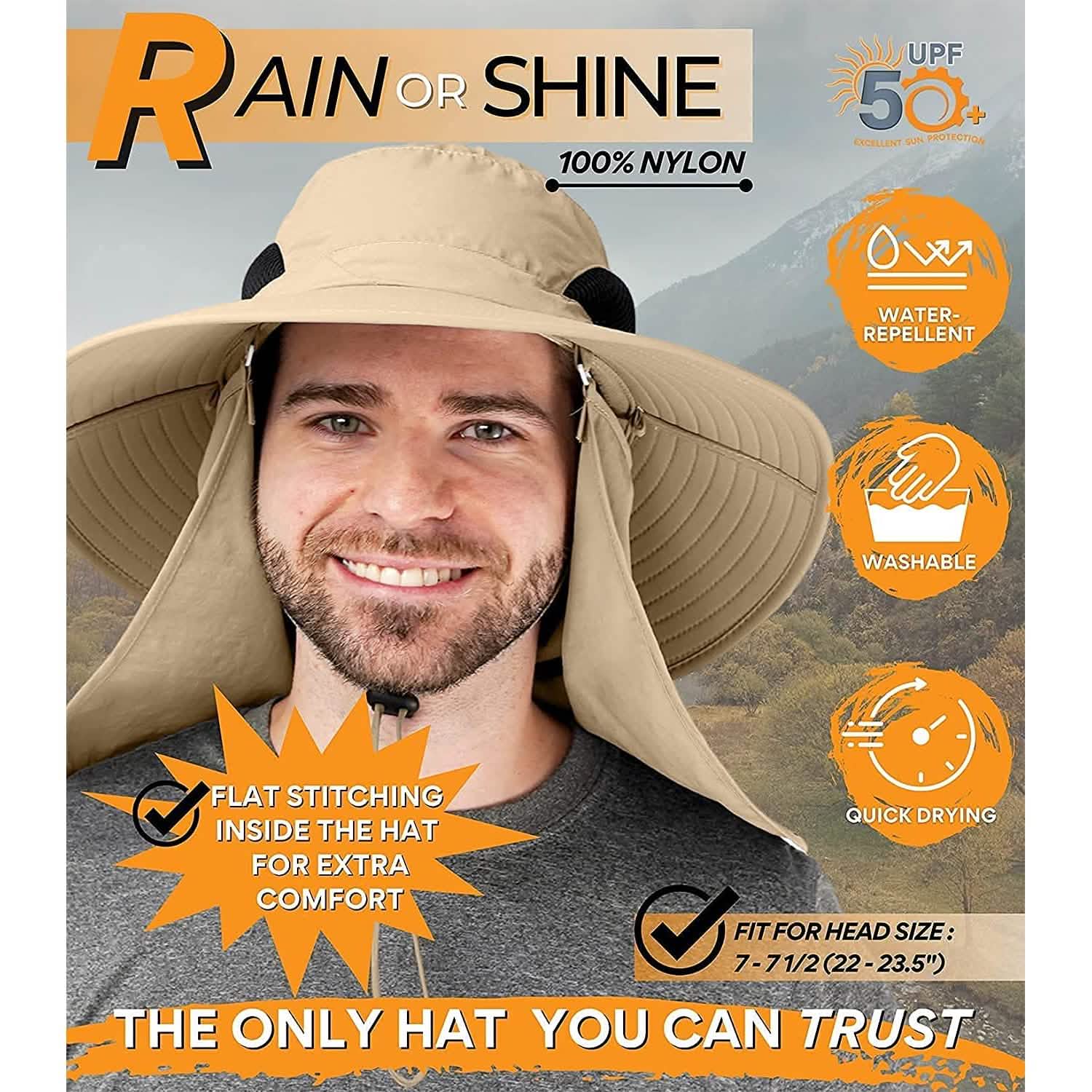 50+ Sun Protection Cap Wide Brim Fishing Hat with Face & Neck Flap Men's Shoes & Accessories - DailySale