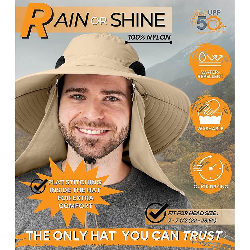 50+ Sun Protection Cap Wide Brim Fishing Hat with Face & Neck Flap Men's Shoes & Accessories - DailySale
