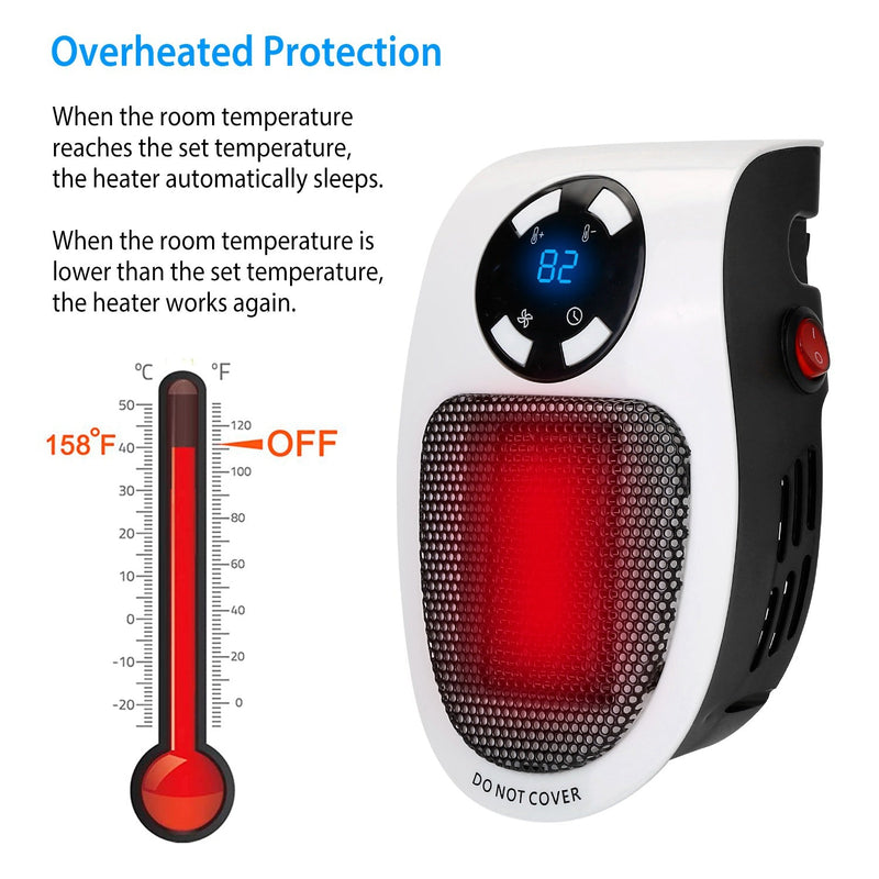 500W Portable Heater Fan Wall Outlet with Remote Control Household Appliances - DailySale