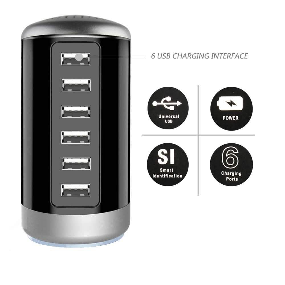 6 USB Port 30W Smart Charging Tower - Assorted Colors - DailySale, Inc