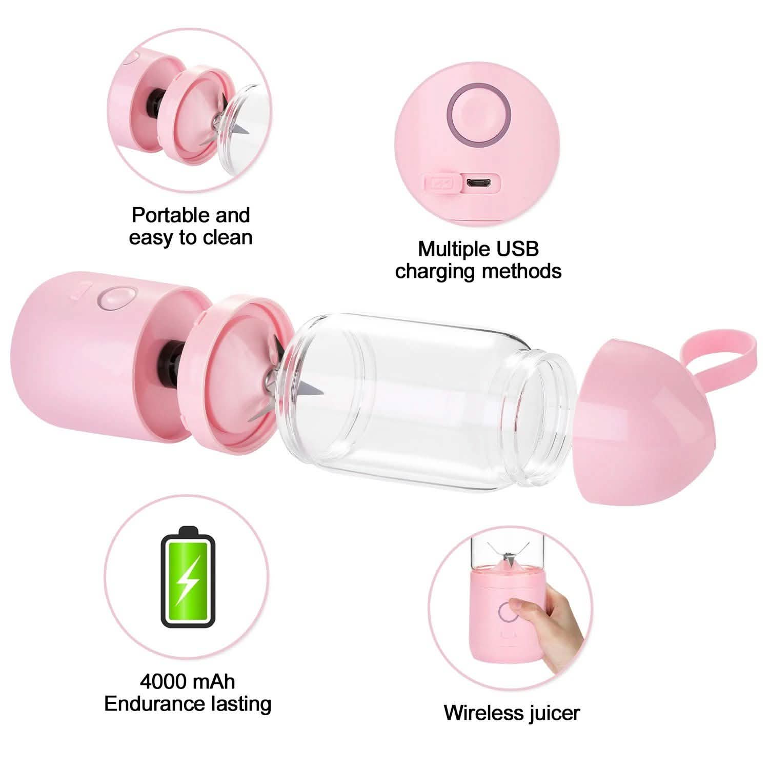 550ML USB Portable Mixer Rechargeable Juicer Fruit Blender Juicer Shaker Bottle Kitchen & Dining - DailySale