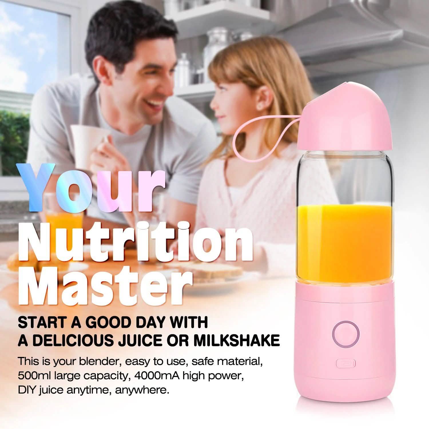 550ML USB Portable Mixer Rechargeable Juicer Fruit Blender Juicer Shaker Bottle Kitchen & Dining - DailySale