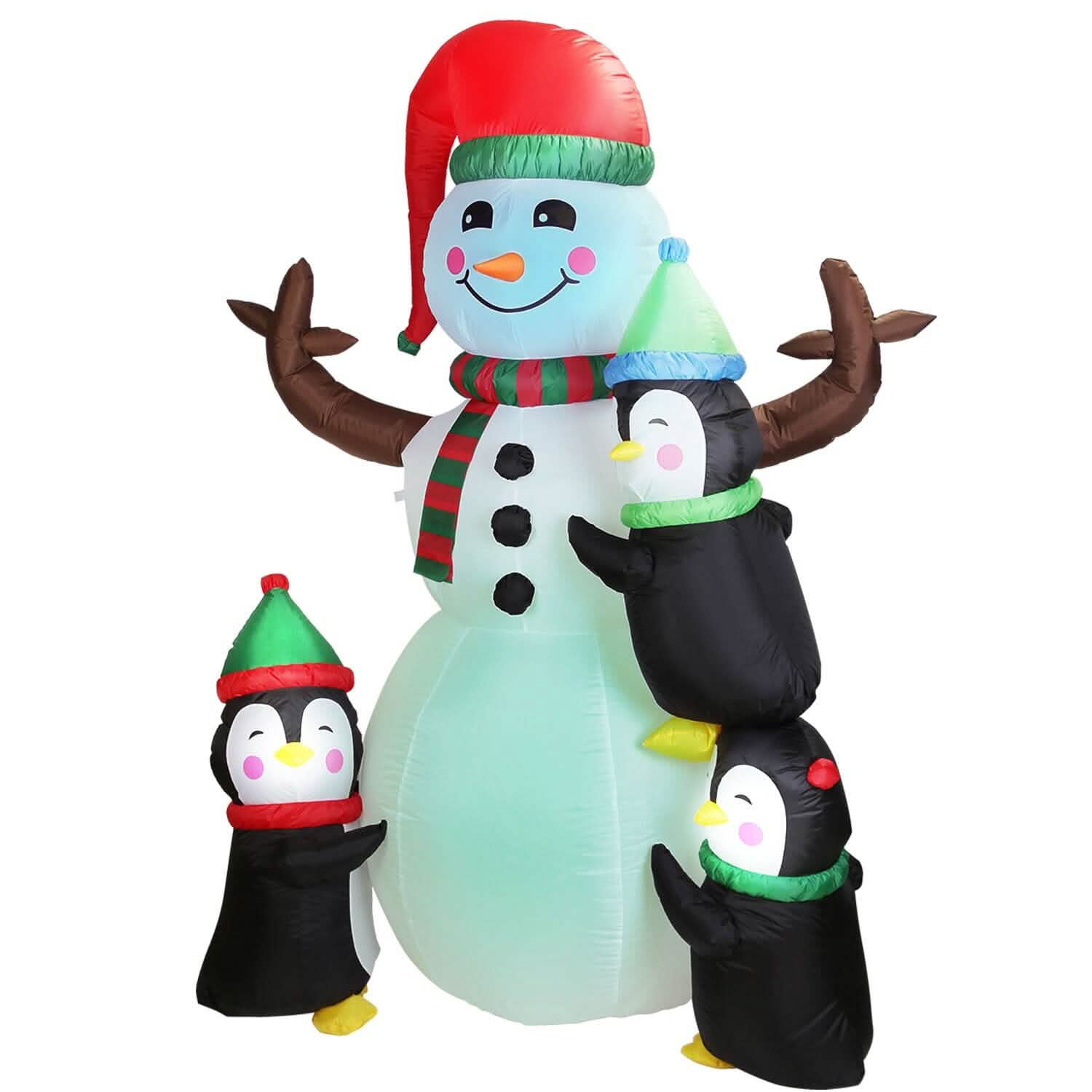 5.9Ft Snowman and Penguin Blow Up Yard Decoration with LED Light Built-in Air Blower Holiday Decor & Apparel - DailySale