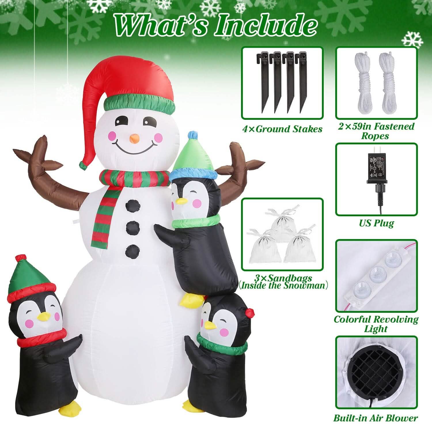 5.9Ft Snowman and Penguin Blow Up Yard Decoration with LED Light Built-in Air Blower Holiday Decor & Apparel - DailySale