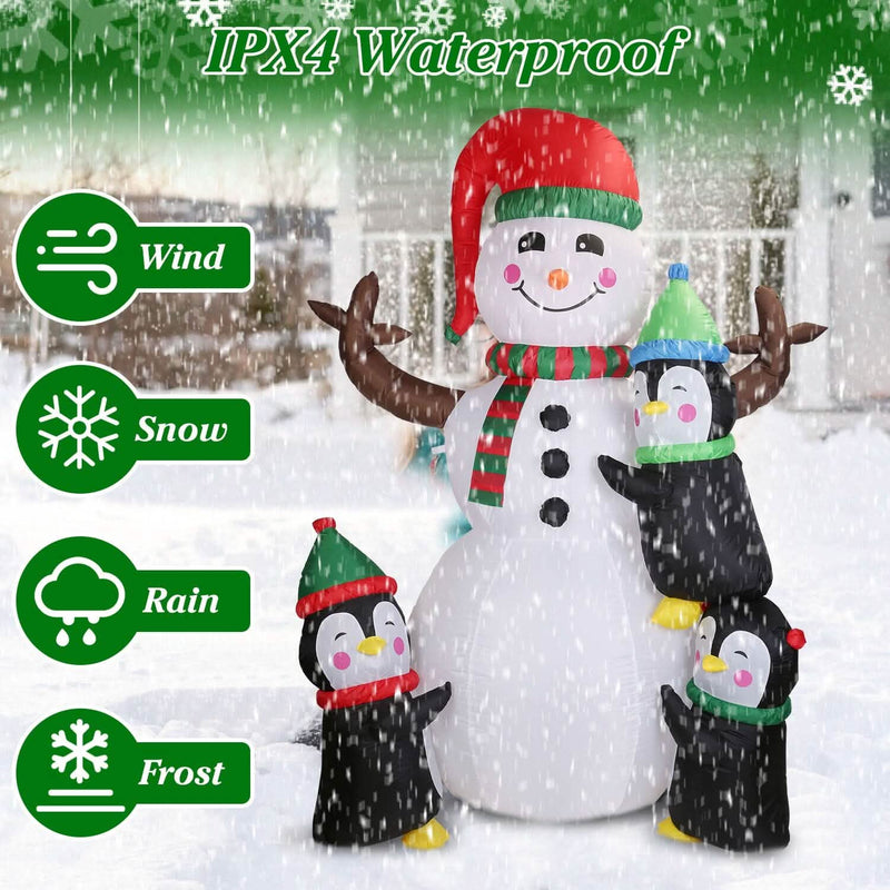 5.9Ft Snowman and Penguin Blow Up Yard Decoration with LED Light Built-in Air Blower Holiday Decor & Apparel - DailySale