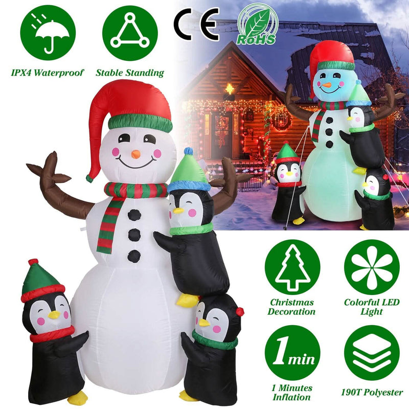 5.9Ft Snowman and Penguin Blow Up Yard Decoration with LED Light Built-in Air Blower Holiday Decor & Apparel - DailySale