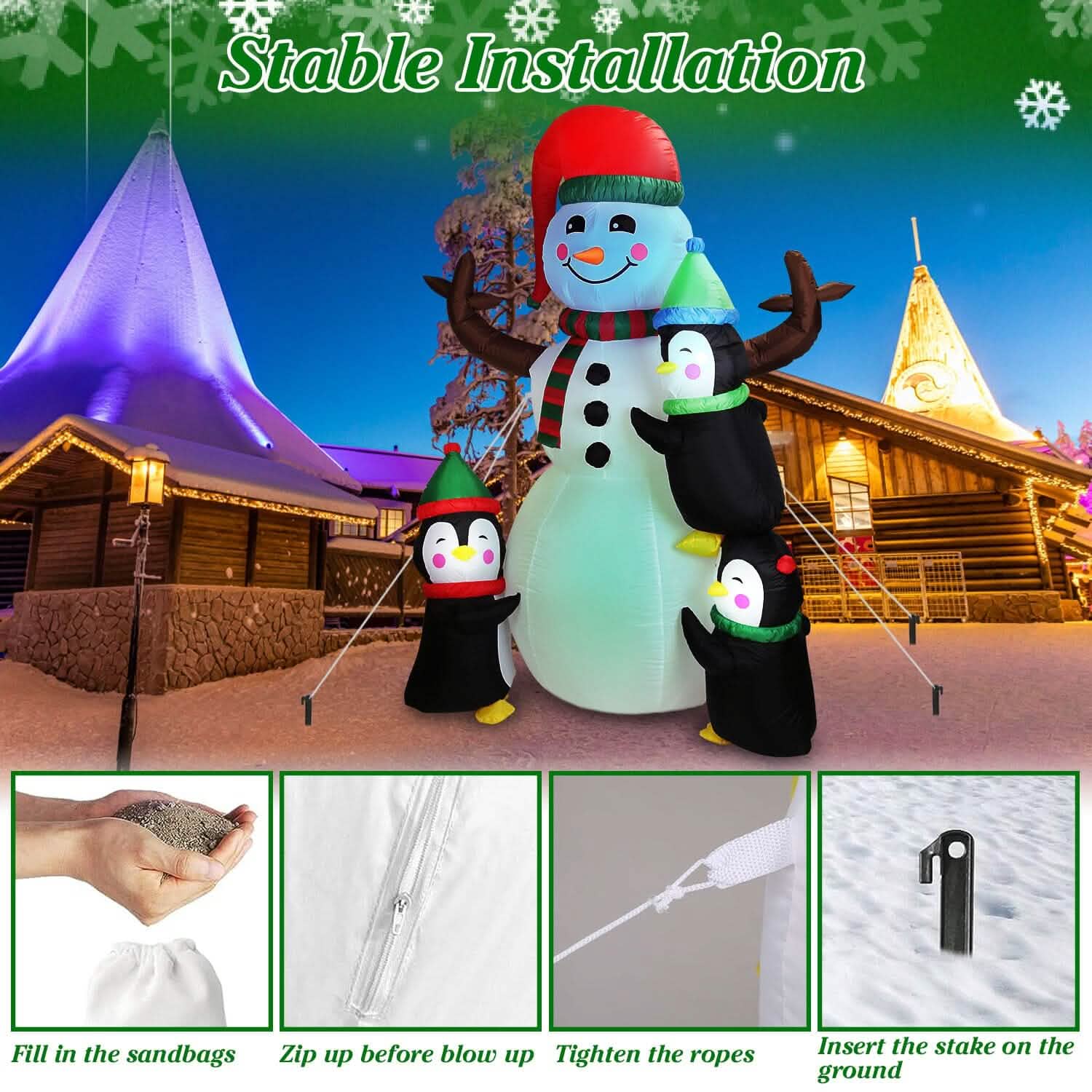 5.9Ft Snowman and Penguin Blow Up Yard Decoration with LED Light Built-in Air Blower Holiday Decor & Apparel - DailySale